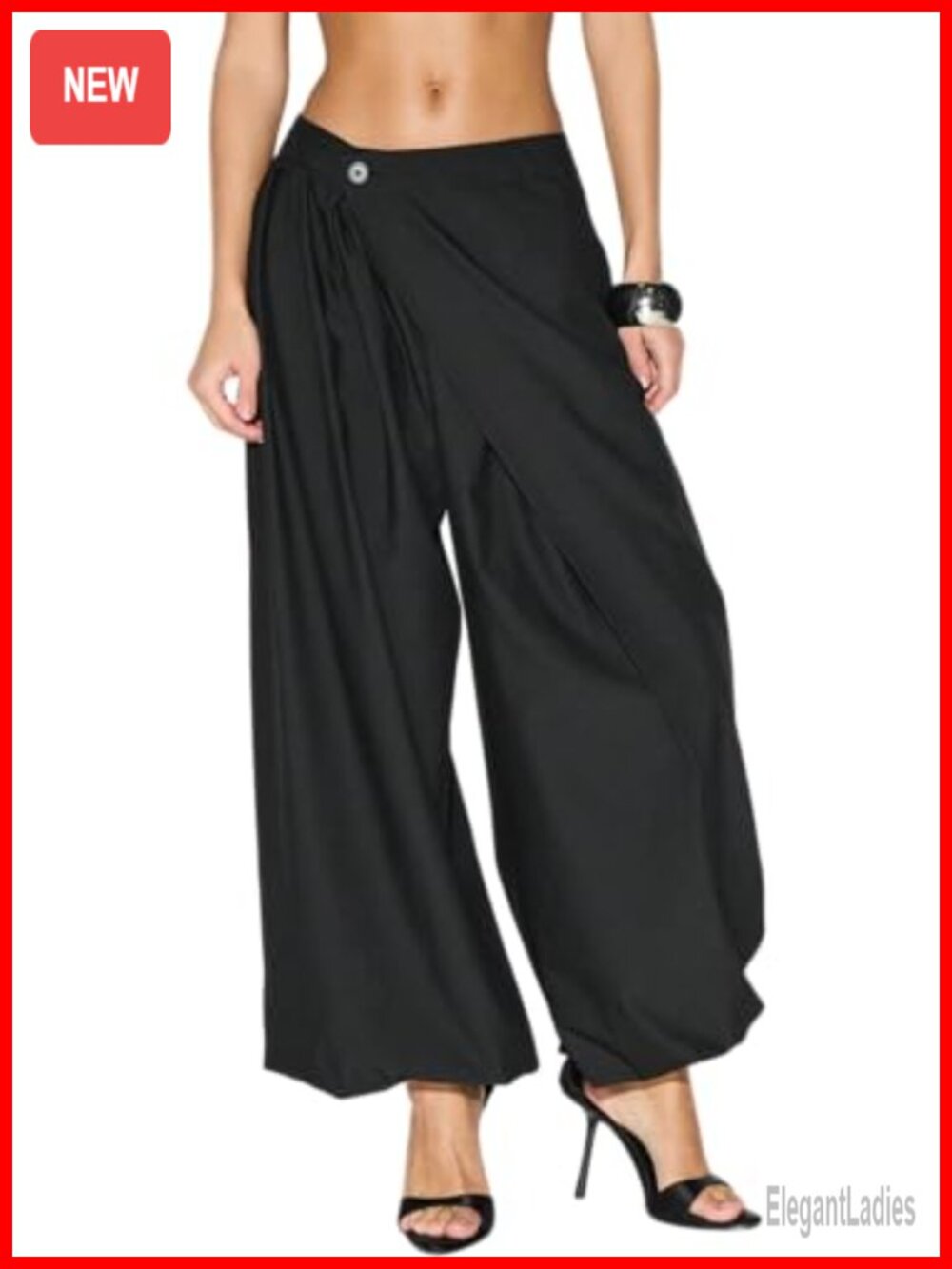 Famnbro Women Barrel Dress Pants Pleated Front Wrap Overlay Work Slack